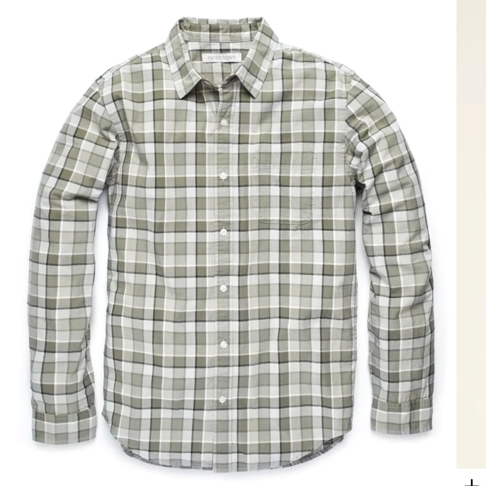 Outerknown Green and White Plaid Casual Button Down Shirt
